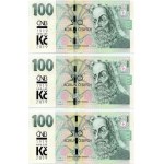 100 Kč 2018, with an overprint commemorating the 100th anniversary of the CNB (1919–2019), M06 series, consecutive numbers B‑CZ29, 3 pieces