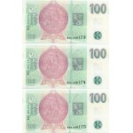 100 Kč 2018, with an overprint commemorating the 100th anniversary of the CNB (1919–2019), M06 series, consecutive numbers B‑CZ29, 3 pieces