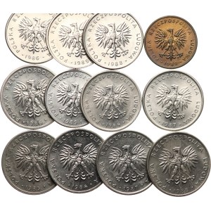 Polonia, Repubblica Popolare 1947-1989. - 10 zloty 1984 MW, 85 MW, 86 MW, 87 MW, 88 MW (Y‑152.1), 10 zloty 1989 MW (Y‑152.2), 20 zloty 1984 MW, 85 MW, 86 MW, 87 MW, 88 MW (Y‑153.1), 20 zloty 1989 MW (Y‑153.2), per un totale di 12 pezzi