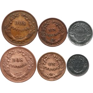 Perù. - 1 centavo 1942, 1945, 1951; 2 centavos 1942, 1947, 1951, KM‑211a, KM‑227, KM‑212.2, KM‑228, dr. hr., per un totale di 6 pezzi