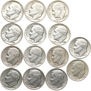 Stati Uniti. - Dime 1946, 1946 D, 1947, 1947 D, 1948, 1948 D, 1950, 1951, 1952, 1952 D, 1953, 1954, 1955, 1956, KM‑195, per un totale di 14 pezzi