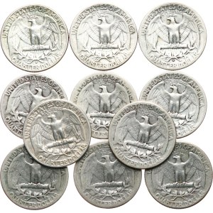 Stati Uniti. - ¼ di dollaro 1936, 1937, 1942, 1943, 1944, 1945, 1948, 1951 D, 1952, 1953 S, 1954, KM‑164, per un totale di 11 pezzi
