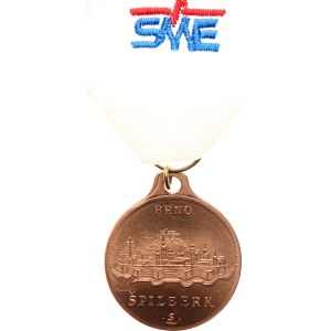 Soušek P. - Severomoravská energetika, evento a Špilberk del 2001, veduta della città storica di Brno con il castello, logo sul nastro. - Rame, 30 mm con anello coniato e nastro