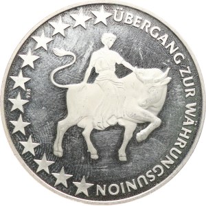 Germania. - Passaggio all'unione monetaria. - L’Europa su un toro / La cattedrale, in alto la scritta «LËTZEBUERG», in basso «LUXEMBOURG». - Argento 925, punzone, 38 mm, 18,12 g