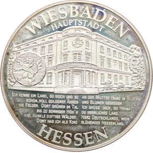 Germania. - Wiesbaden (Assia) - edificio, moneta / aquila. - Argento 925, punzone, 40 mm, 30,98 g