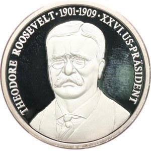 Germania. - Theodore Roosevelt 1901-1909 (26° presidente degli Stati Uniti). - busto di fronte / sigillo presidenziale. - Argento   925, punzone, 35   mm, 14,90   g, capsula