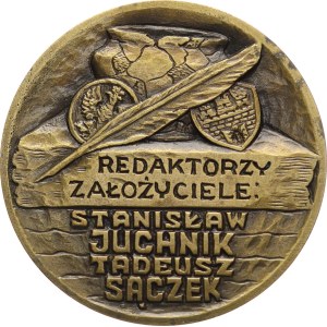 Polonia, PTAiN, sede di Częstochowa. - 10 anni della rivista numismatica 1989-1999. - Iscrizione su 5 righe, descrizione / brocca storica, moneta e stemma, nomi dei redattori fondatori. - bronzo, 80 mm