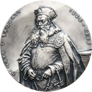 Polonia, PTAiN, succursale di Koszalin. - 1990. - Enrico I il Barbuto 1228-1238 (serie reale n. 14). - mezzo busto in armatura rivolto a sinistra, iscrizione / chiesa di Trzebnica. - bronzo argentato, 70 mm