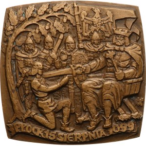Polonia, PTAiN, nei pressi di Płock. - 1984. - Battaglia di Płock, 15 agosto 1099. - scena dell’investitura a cavaliere / cavalleria all’attacco sulla sinistra. - bronzo massiccio 64x64 mm