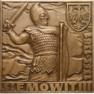 Polonia, PTAiN + Società Scientifica di Ciechanów. - 1984. - Siemowit III. 1355-1381. - Mezzobusto con spada a destra, aquila / Castello di Ciechanów. - bronzo, 70 x 70 mm