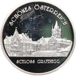 Austria, Seconda Repubblica, 1945. - La bella Austria, Grafenegg. - Aquila con lo stemma federale / vista del castello. - Argento   925, punzone, 40   mm, 20,09   g