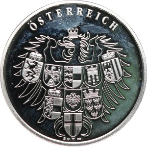 Austria, Seconda Repubblica, 1945. - La splendida Austria, Innsbruck. - Aquila con lo stemma federale / veduta dei principali edifici di Innsbruck. - Argento 925, punzone, 40 mm, 19,97 g