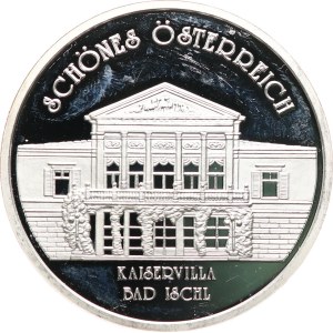 Austria, Seconda Repubblica, 1945. - La bella Austria, Kaiservilla Bad Ischl. - Aquila con lo stemma federale / vista della villa imperiale. - Argento 925, punzone, 40 mm, 19,95 g