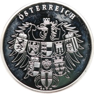 Austria, Seconda Repubblica, 1945. - La bella Austria, Castello di Schönbrunn. - Aquila con lo stemma federale / vista del castello. - Argento 925, punzone, 40 mm, 20,07 g