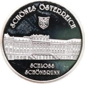 Austria, Seconda Repubblica, 1945. - La bella Austria, Castello di Schönbrunn. - Aquila con lo stemma federale / vista del castello. - Argento 925, punzone, 40 mm, 20,07 g