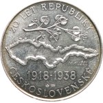 Kužel, M. – Prague, 10th Sokol Rally, 1938 (20th Anniversary of the Republic). – A Sokol with outstretched wings / a linden branch, a map of the republic. – Ag 987, hallmark, 35 mm, engravings