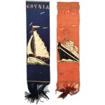 A pair of vintage "Gdynia" bookmarks—silk, maritime souvenir, Second Polish Republic [ Gdynia, maritime themes ]