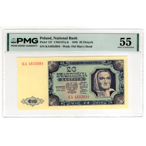 20 zlotych, 1948, KA series - PMG 55