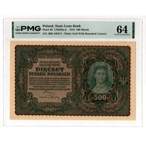 500 mark polacchi del 1919, prima serie BH - PMG 64