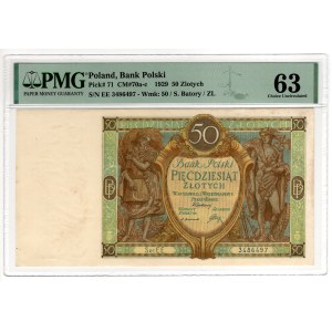 50 Złotych 1929, seria EE. - PMG 63