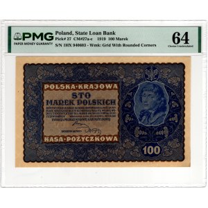 100 Polish Marks, 1919, IH Series X - PMG 64