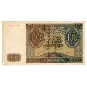 100 zlotych, 1941, Series A — stamped “WARSAW DISTRICT / COMMAND OF GROUP IV”