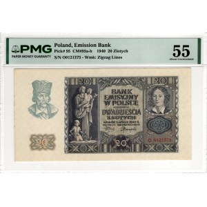 20 zlotych, 1940, Series O - PMG 55