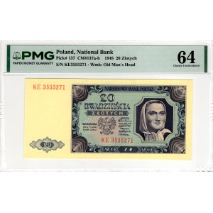 20 Złotych 1948, seria KE - PMG 64