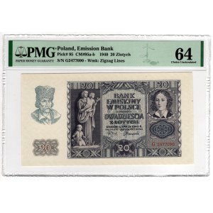20 zlotych, 1940, G series - PMG 64