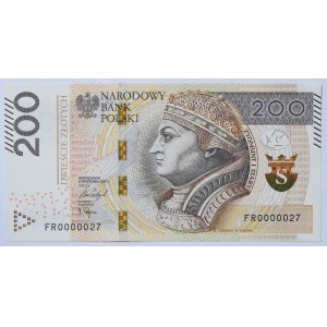 200 zlotých 2021, série FR 0000027 – velmi nízké číslo