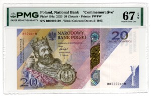 20 złotych 2025, Tysiąclecie koronacji Bolesława Chrobrego, seria BR 0000419 - niski numer - PMG 67 EPQ