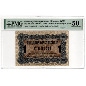 Poznań, 1 Rubel 1916 - długa klauzula - PMG 50 - RZADKI