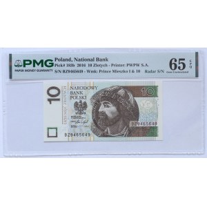 10 zlotych 2016, Series BZ 9465649 - RADAR - PMG 65 EPQ