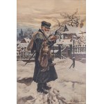 Michał Pociecha (1852 Prokocim - 1908 Kraków), Żydowski sprzedawca w zimowym pejzażu, 1892