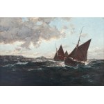 Erwin Wilhelm Carl Günther (1864 Hamburg - 1927 Düsseldorf), Łodzie rybackie u wybrzeża, 1916