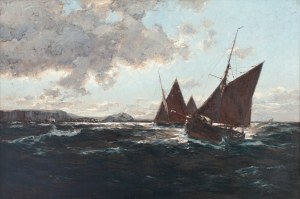 Erwin Wilhelm Carl Günther (1864 Hamburg - 1927 Düsseldorf), Łodzie rybackie u wybrzeża, 1916