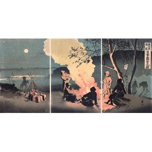 Beisaku Taguchi (1864 - 1903), Widok w oddali na Fengtianfu: Obozowisko wojsk japońskich, wyd. Takekawa Seikich, Japonia, 1894 r.