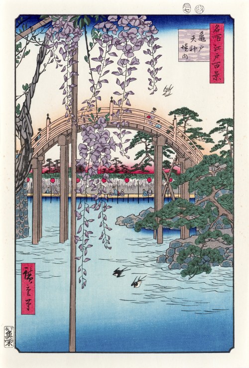 Utagawa Hiroshige (1797-1858), Świątynia Kameido Tenjin, z serii: Sto słynnych widoków Edo, wyd. Adachi, Japonia, okres Showa,