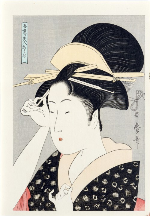 Kitagawa Utamaro (1753-1806), Piękność upinająca spinkę, z serii: Piękności z Edo, wyd. Yuyudo, Japonia, okres Showa, ok. 1970 r.