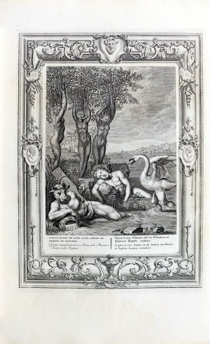 Bernard Picart (1673-1733), Cygnus przemieniony w łabędzia, a siostry Faetona w topole, z serii: Świątynia muz, wyd. Amsterdam, ok. 1740 r.
