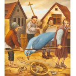 Dariusz Miliński (né en 1957), Des paysans portant un oiseau géant, 1995