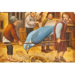 Dariusz Miliński (né en 1957), Des paysans portant un oiseau géant, 1995