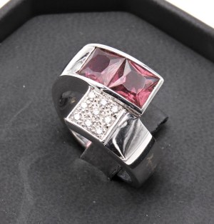 Jewellery - Anello in oro bianco, tormaline e brillanti ct. 0,...