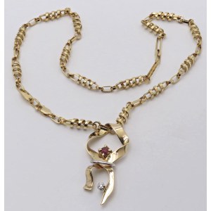 Jewelry - Yellow gold choker with a diamond and a ruby. g...