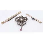 Jewelry - Set of three antique brooches with stones of various shapes...
