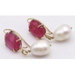 Jewelry - Yellow gold earrings with semi-precious stones and freshwater pearls...