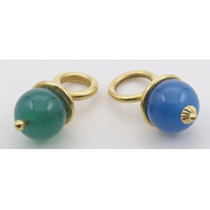 Schmuck – Ein Paar Anhänger aus Gelbgold und Halbedelsteinen. g...