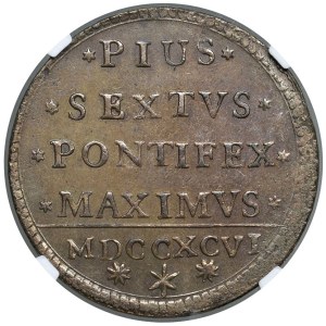 Wytwórnie monet włoskie – Bolonia – Pius VI (1775–1799) Baiocco 1796 – D/ WIĘCEJ...