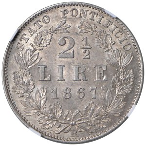 Hauts-de-monnaie italiens - Rome - Pie IX (1846-1878) 2 lires et demie, 1867 an. ...