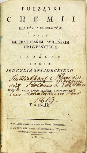 ŚNIADECKI- POCZĄTKI CHEMII t.2 wyd. 1817